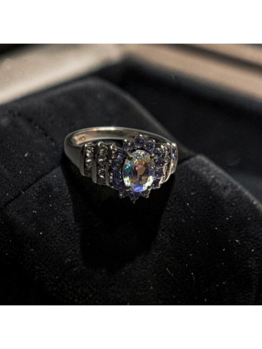 STS 925 Sterling Silver Natural Australian Boulder Opal Tanzanite Ring Size 8 - Picture 16 of 16